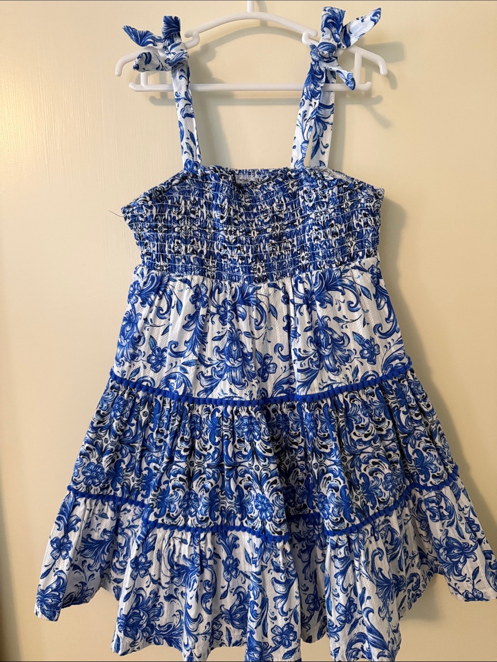 Haute Hippie Blue and White Floral Tie-Strap Tiered Girls Dress